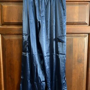 Women’s Navy Blue Cargo Silk Pants